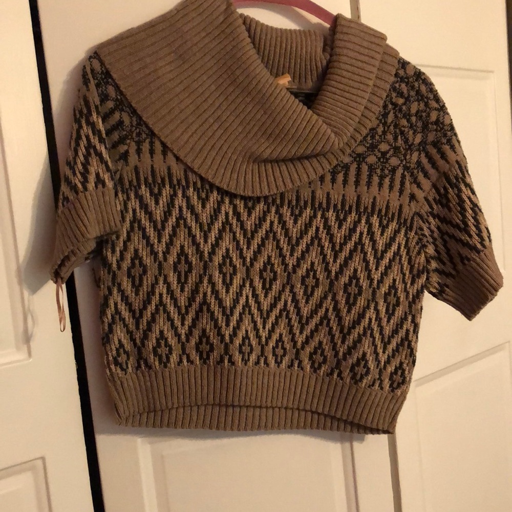 INC cowl neck crop sweater. Black and brown sweater perfect for jeans and work.